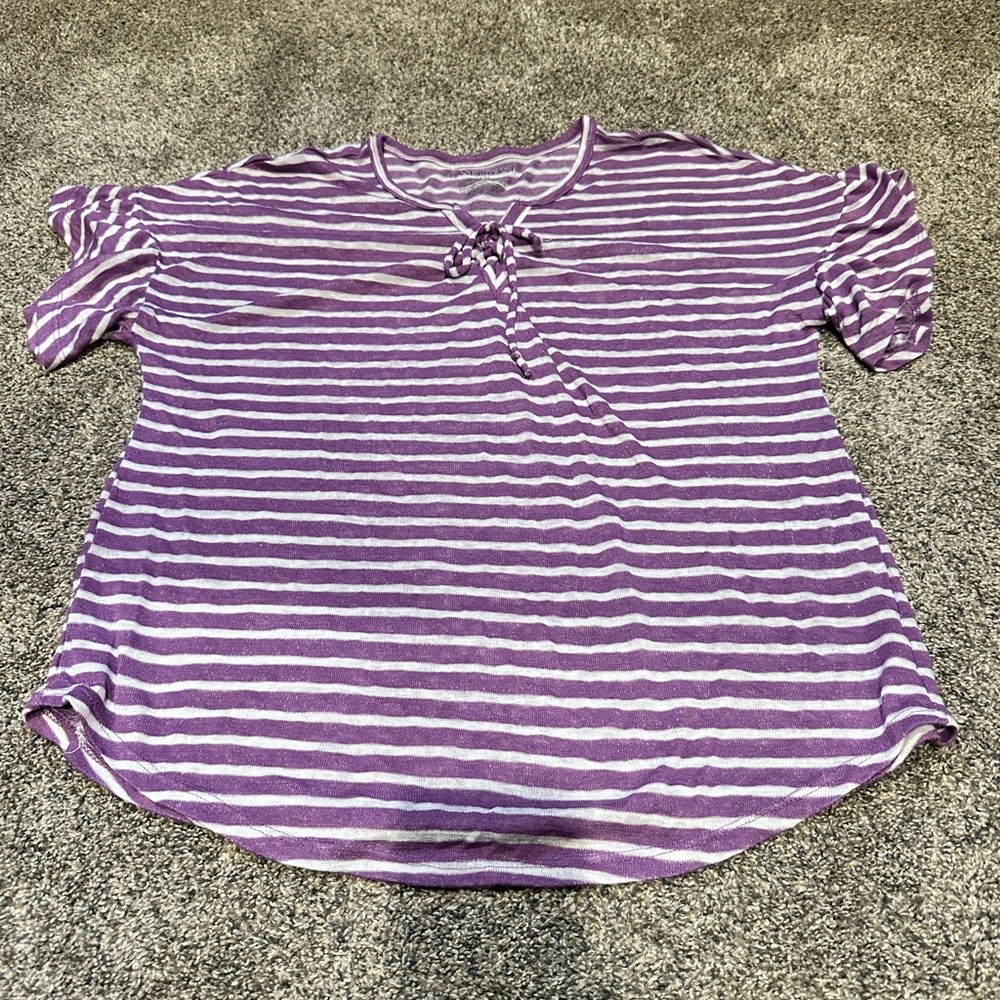Lane Bryant purple and white ruffle sleeve top